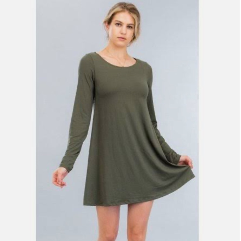 Olive scoop neck swing dress